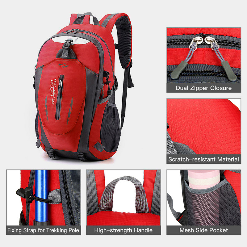 40L ūdensizturīga pārgājienu mugursoma viegla āra riteņbraukšanas pārgājienu dienassoma mugursoma Izturība Divas plecu somas vīriešiem sievietēm