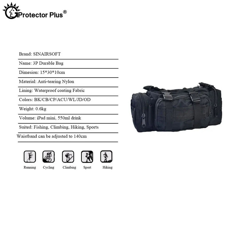 3L āra kameru somas 600D Tactical Sport Bag Ūdensizturīgs kempings kāpšanas jostasvietas komplekts Izturīgs mugursomas aizsargs Plus