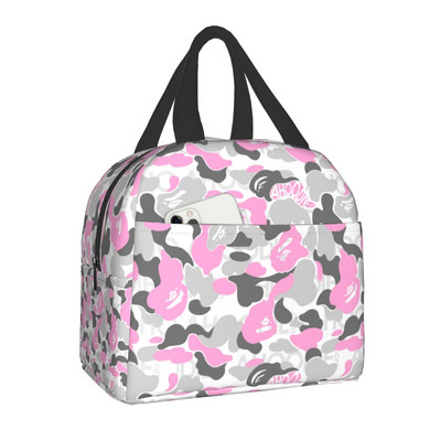 Luksusa rozā kamuflāžas, termoizolētas pusdienu somas sievietēm pārnēsājams pusdienu maisiņš skolas birojam āra pārtikas kastītei