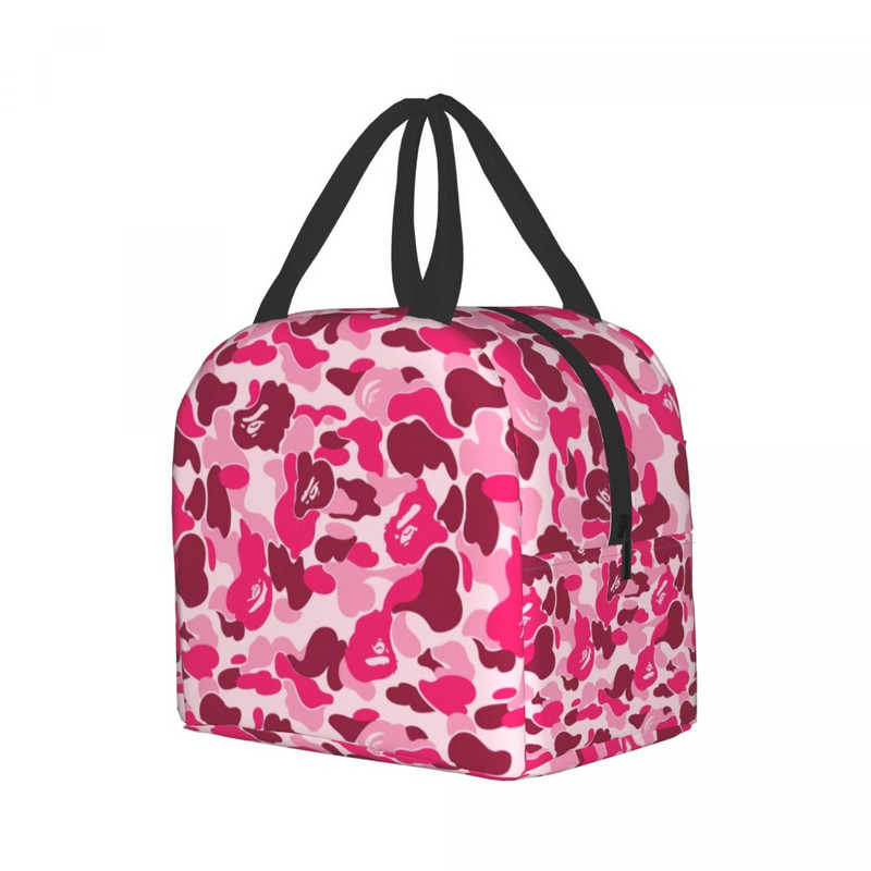 Luksusa rozā kamuflāžas, termoizolētas pusdienu somas sievietēm pārnēsājams pusdienu maisiņš skolas birojam āra pārtikas kastītei