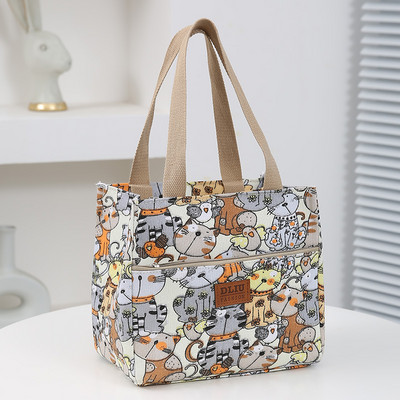 Hordozható virágmintás ebédtáska, hőszigetelt ebédlődoboz tote hűtő funkcionális kézitáska diák Bento Pouch élelmiszer tároló táskák