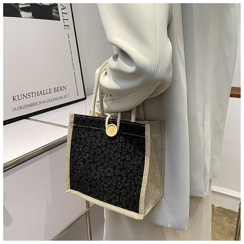 Lanena ručna torba s patentnim zatvaračem Vreća za pakiranje darova Cvjetni uzorak Velika torba za kupovinu Ženska torba za plažu Prijenosna torba za ručak Nova moda