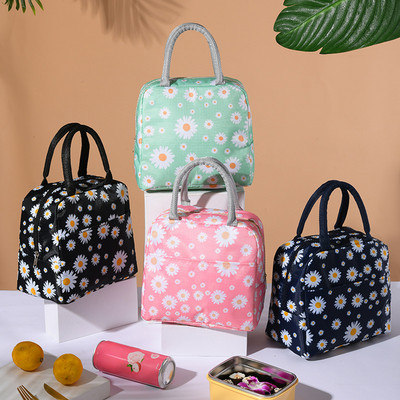 Izolēta pusdienu soma Fresh Little Daisy Print Portable Box Daudzfunkcionāla izolācijas soma āra aukstuma iepakojumam Bento soma sievietēm