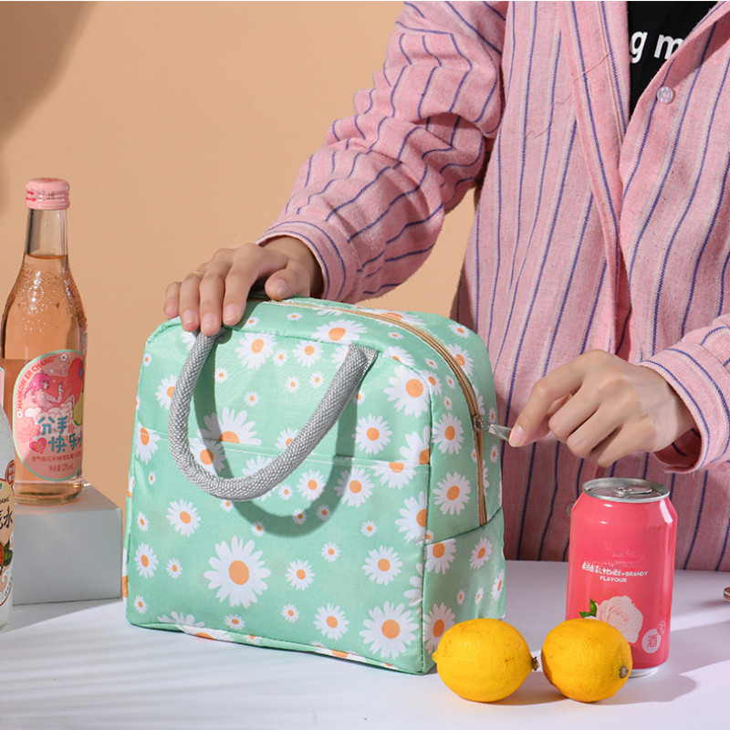 Izoliuotas pietų krepšys „Fresh Little Daisy Print“ nešiojamasis daugiafunkcis izoliacinis krepšys lauko šalčiui „Bento“ krepšys moterims
