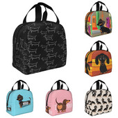 Taksis, desu suņi, rozā ziedi, apdruka atkārtoti lietojama, izolēta pusdienu maisiņa dzesētāja kastes konteiners ar priekšējo kabatu vīrietim