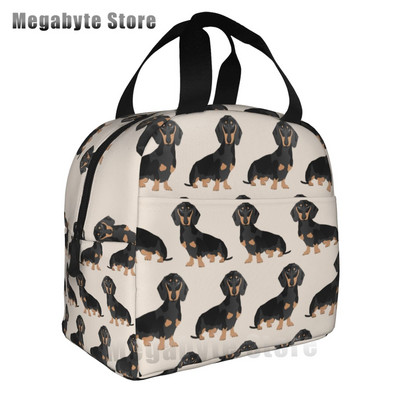 Taksis, desu suņi, rozā ziedi, apdruka atkārtoti lietojama, izolēta pusdienu maisiņa dzesētāja kastes konteiners ar priekšējo kabatu vīrietim