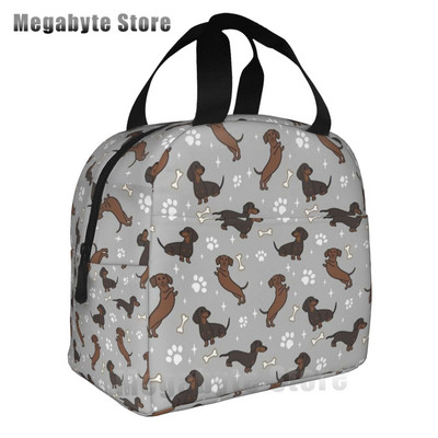 Taksis, desu suņi, rozā ziedi, apdruka atkārtoti lietojama, izolēta pusdienu maisiņa dzesētāja kastes konteiners ar priekšējo kabatu vīrietim