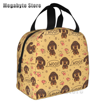 Taksis, desu suņi, rozā ziedi, apdruka atkārtoti lietojama, izolēta pusdienu maisiņa dzesētāja kastes konteiners ar priekšējo kabatu vīrietim