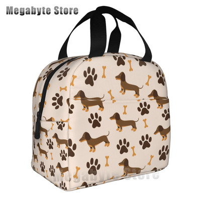 Taksis, desu suņi, rozā ziedi, apdruka atkārtoti lietojama, izolēta pusdienu maisiņa dzesētāja kastes konteiners ar priekšējo kabatu vīrietim