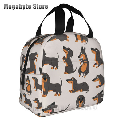 Taksis, desu suņi, rozā ziedi, apdruka atkārtoti lietojama, izolēta pusdienu maisiņa dzesētāja kastes konteiners ar priekšējo kabatu vīrietim