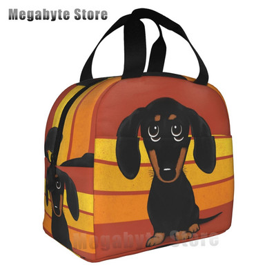 Taksis, desu suņi, rozā ziedi, apdruka atkārtoti lietojama, izolēta pusdienu maisiņa dzesētāja kastes konteiners ar priekšējo kabatu vīrietim