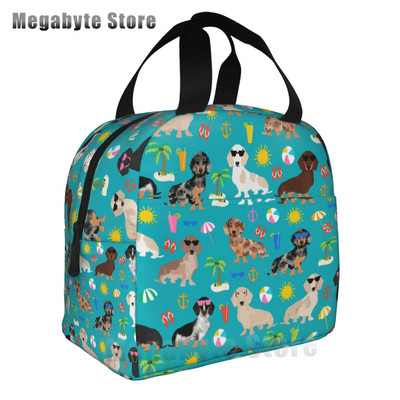 Taksis, desu suņi, rozā ziedi, apdruka atkārtoti lietojama, izolēta pusdienu maisiņa dzesētāja kastes konteiners ar priekšējo kabatu vīrietim