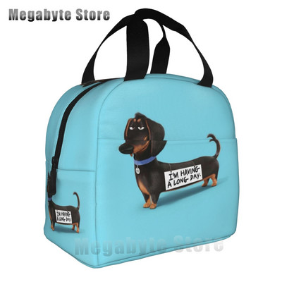 Taksis, desu suņi, rozā ziedi, apdruka atkārtoti lietojama, izolēta pusdienu maisiņa dzesētāja kastes konteiners ar priekšējo kabatu vīrietim