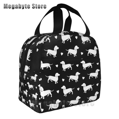 Taksis, desu suņi, rozā ziedi, apdruka atkārtoti lietojama, izolēta pusdienu maisiņa dzesētāja kastes konteiners ar priekšējo kabatu vīrietim