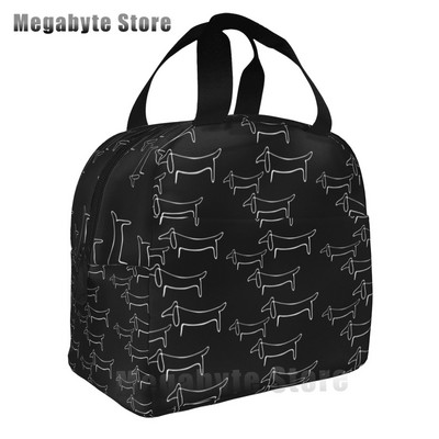 Taksis, desu suņi, rozā ziedi, apdruka atkārtoti lietojama, izolēta pusdienu maisiņa dzesētāja kastes konteiners ar priekšējo kabatu vīrietim
