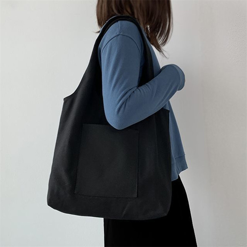 Sieviešu iepirkumu somas Audekls piepilsētas veste soma Kokvilnas audums balts, melns sērija Lielveikalu pārtikas rokassomas Tote skolas soma