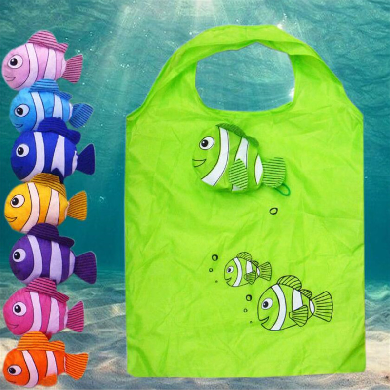 Fashion Animal Fish printing kokkupandav roheline ostukott Tote Kokkupandav kott käekotid Mugavad Suure mahuga hoiukotid