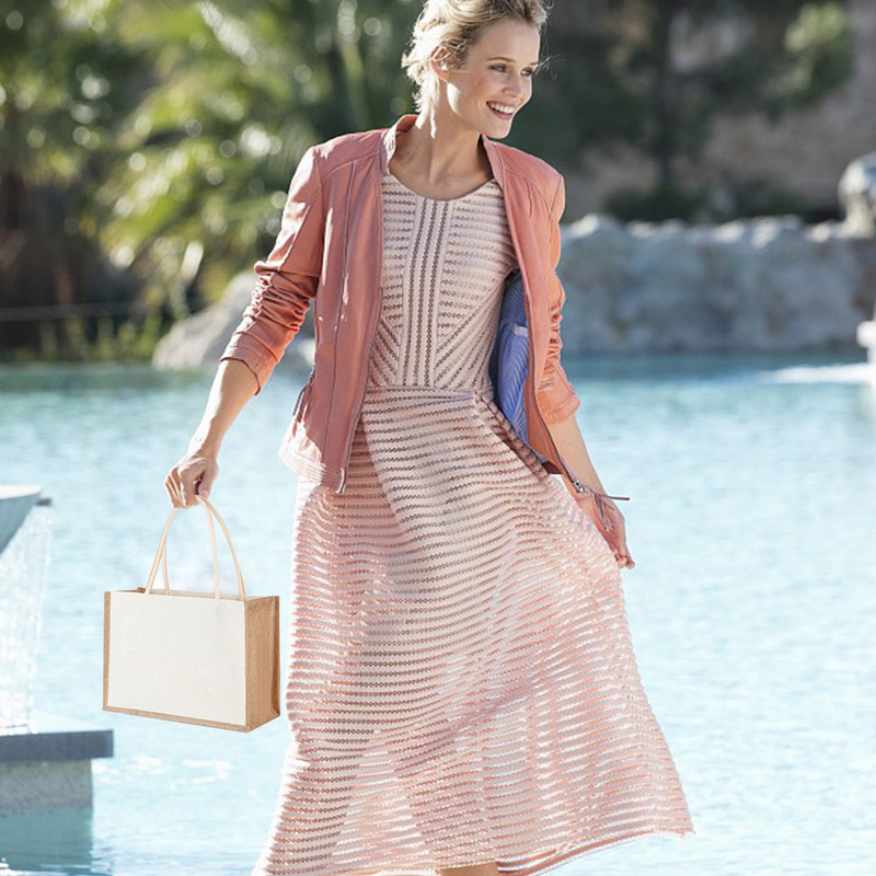 Burlap Džutas iepirkumu soma sievietēm Atkārtoti lietojama Laege ietilpība Tote Somas Vienkārša kontrasta krāsa Rokassomiņa ar augšējo rokturi Padusu soma 2023