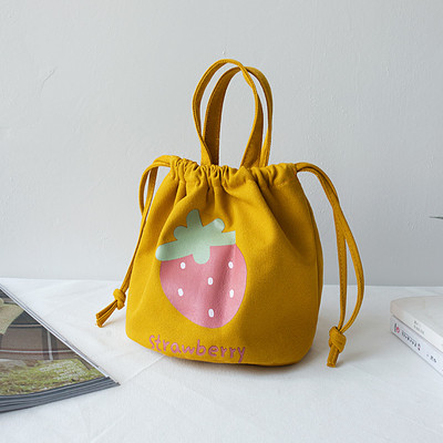 Mini audekla savilkšanas aukliņu pusdienu soma rokassomiņa sievietēm karikatūra zemeņu uzglabāšanas soma pusdienu kaste Maza auduma soma sievietēm pārtikas maisiņi