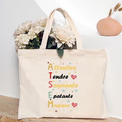 Ja sam najbolji Atsem na svijetu Ženska velika torba s francuskim printom Platnene torbe za kupnju Ženska torba na rame Poklon za Atsema