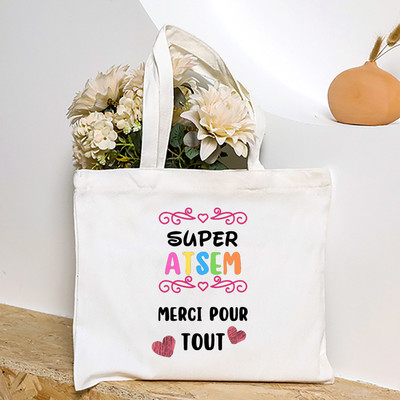 Ja sam najbolji Atsem na svijetu Ženska velika torba s francuskim printom Platnene torbe za kupnju Ženska torba na rame Poklon za Atsema