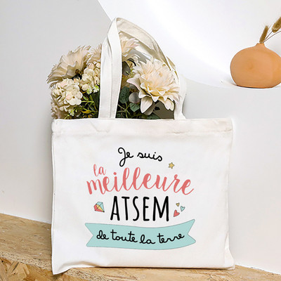 Ja sam najbolji Atsem na svijetu Ženska velika torba s francuskim printom Platnene torbe za kupnju Ženska torba na rame Poklon za Atsema