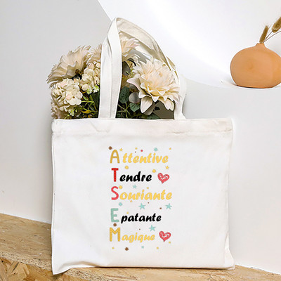 Ja sam najbolji Atsem na svijetu Ženska velika torba s francuskim printom Platnene torbe za kupnju Ženska torba na rame Poklon za Atsema