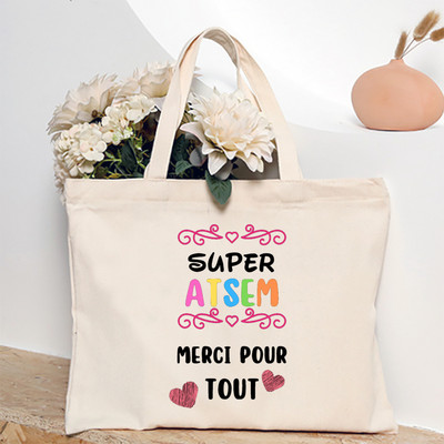 Ja sam najbolji Atsem na svijetu Ženska velika torba s francuskim printom Platnene torbe za kupnju Ženska torba na rame Poklon za Atsema