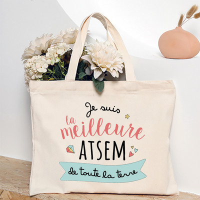 Ja sam najbolji Atsem na svijetu Ženska velika torba s francuskim printom Platnene torbe za kupnju Ženska torba na rame Poklon za Atsema