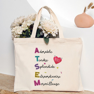 Ja sam najbolji Atsem na svijetu Ženska velika torba s francuskim printom Platnene torbe za kupnju Ženska torba na rame Poklon za Atsema