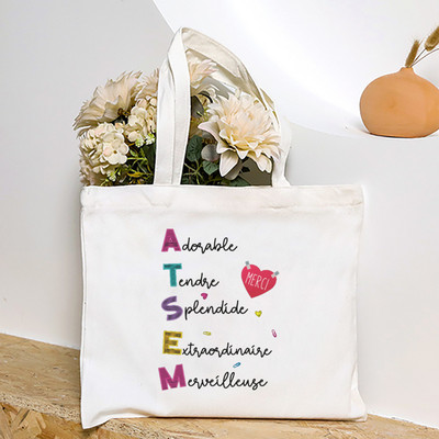 Ja sam najbolji Atsem na svijetu Ženska velika torba s francuskim printom Platnene torbe za kupnju Ženska torba na rame Poklon za Atsema