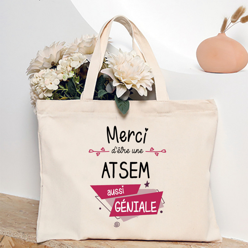 Ja sam najbolji Atsem na svijetu Ženska velika torba s francuskim printom Platnene torbe za kupnju Ženska torba na rame Poklon za Atsema