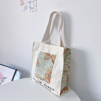 Īpaši bieza audekla sieviešu plecu soma Van Goga Morisa vintage eļļas glezna Grāmatas ar rāvējslēdzēju rokassomiņa Liela soma sievietēm, iepirkšanās