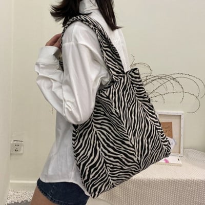 Vintage γυναικεία τσάντα ώμου Creative Zebra Stripes Canvas Tote Τσάντες μεγάλης χωρητικότητας Γυναικείες τσάντες αγορών ταξιδιού