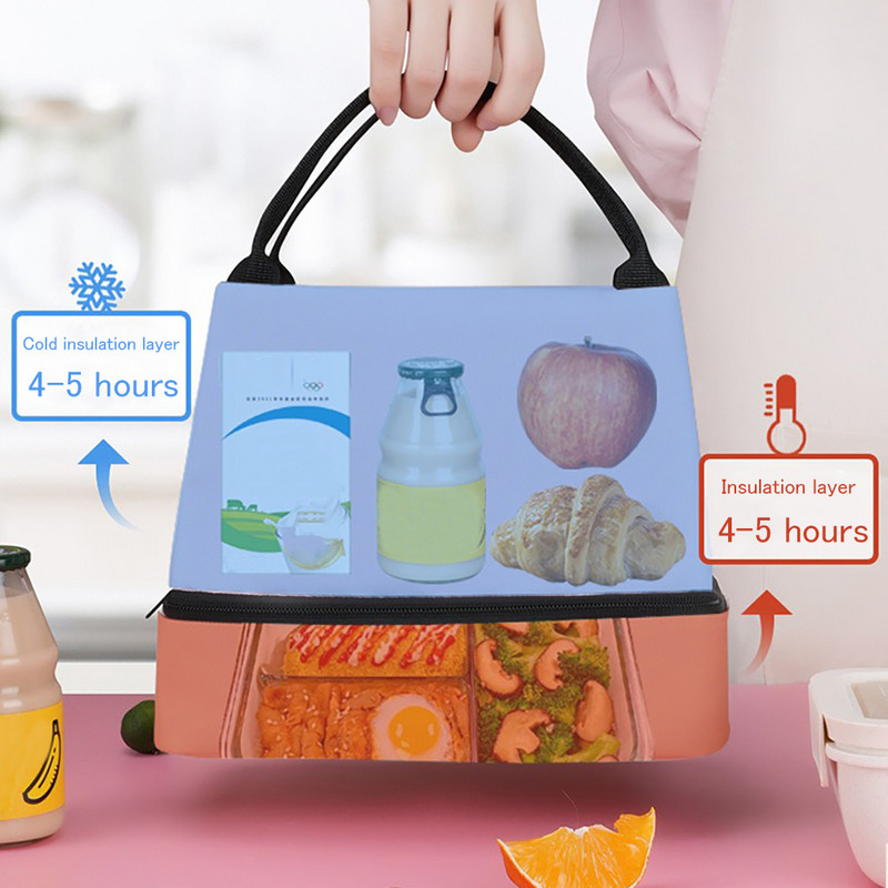 Divslāņu kontrastējošas krāsas ēdienreižu maisiņš, izolēts ledus iepakojums, svaigs āra piknika maisiņš, pārnēsājams rokas izolācijas maisiņš