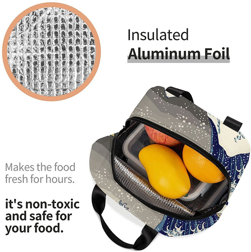 Ebédtáska nőknek The Great Wave Kanagawa Art szigetelt ebédlődoboz hűtőtáska munkához Irodai iskolai piknik Bento táska