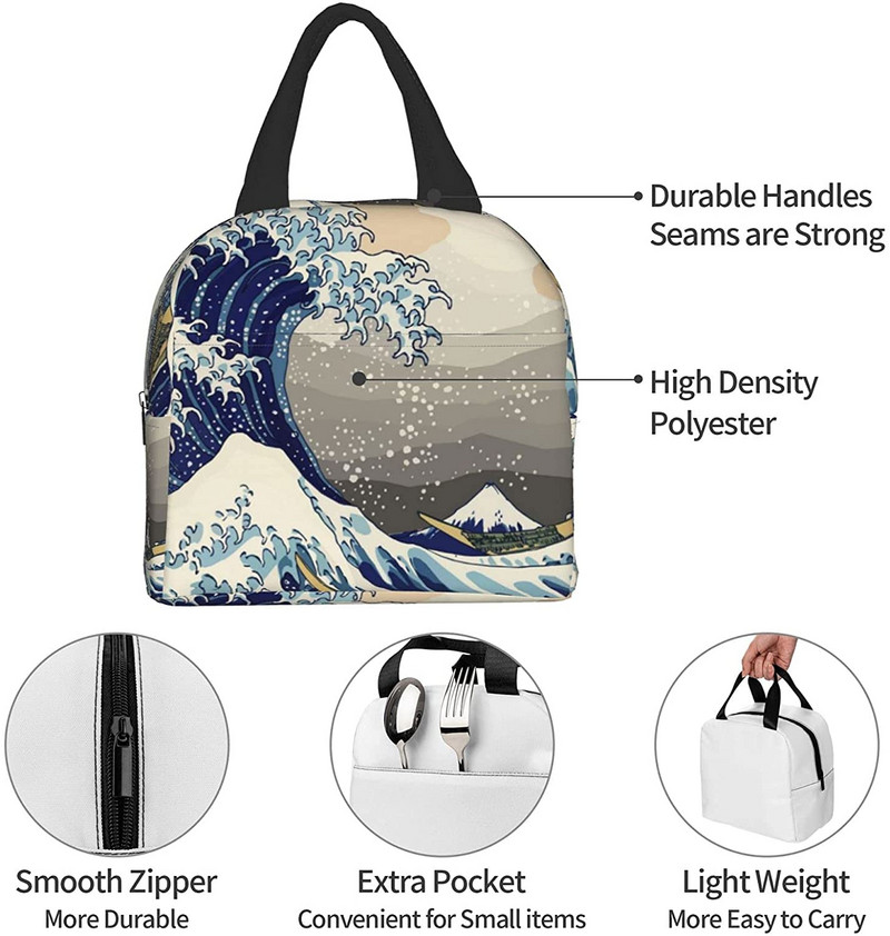 Ebédtáska nőknek The Great Wave Kanagawa Art szigetelt ebédlődoboz hűtőtáska munkához Irodai iskolai piknik Bento táska