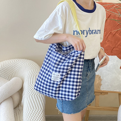 Audekls iepirkumu somas, izturīgas sieviešu kokvilnas lina, viena lina plecu soma ColorCheck pleds Lielas ietilpības somas Bolsa