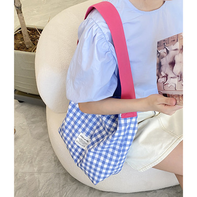 Audekls iepirkumu somas, izturīgas sieviešu kokvilnas lina, viena lina plecu soma ColorCheck pleds Lielas ietilpības somas Bolsa