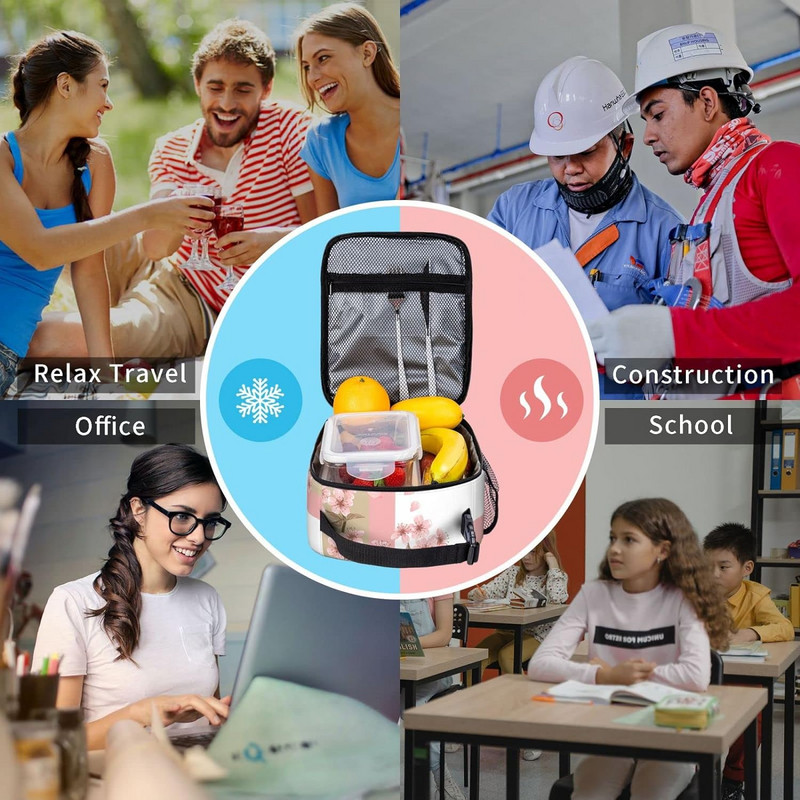 Rozā Sakura jauki izolēta pusdienu soma ar sānu kabatu pārnēsājama pusdienu kastīte atkārtoti lietojama pusdienu soma sievietēm vīriešiem, biroja darba pikniks