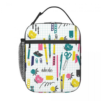 Back to School Pattern Teacher Rulers Pencils Insulated Lunch Tote Bag for Women Resuable Thermal Cooler Food Lunch Box School