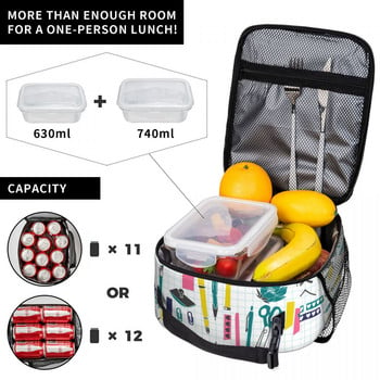 Back to School Pattern Teacher Rulers Pencils Insulated Lunch Tote Bag for Women Resuable Thermal Cooler Food Lunch Box School