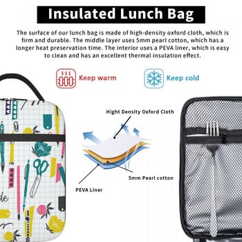 Back to School Pattern Teacher Rulers Pencils Insulated Lunch Tote Bag for Women Resuable Thermal Cooler Food Lunch Box School