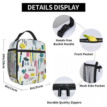 Back to School Pattern Teacher Rulers Pencils Insulated Lunch Tote Bag for Women Resuable Thermal Cooler Food Lunch Box School