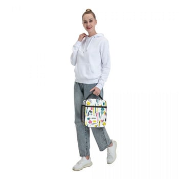 Back to School Pattern Teacher Rulers Pencils Insulated Lunch Tote Bag for Women Resuable Thermal Cooler Food Lunch Box School