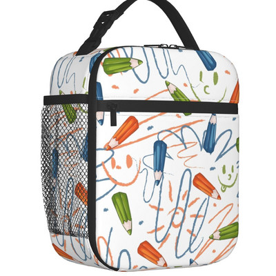 Atpakaļ uz skolu Raksts Skolotāju Lineāli Zīmuļi Izolēta pusdienu soma sievietēm Resuable Thermal Cooler Pārtikas pusdienu kastes skola