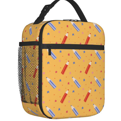 Atpakaļ uz skolu Raksts Skolotāju Lineāli Zīmuļi Izolēta pusdienu soma sievietēm Resuable Thermal Cooler Pārtikas pusdienu kastes skola