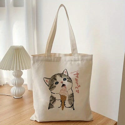 1 gab Cute Cats Bagāžas somas Harajuku karikatūra Vintage iepirkumu kanvas soma Smieklīgi sieviešu plecu somas Kawaii dāvanas bērniem