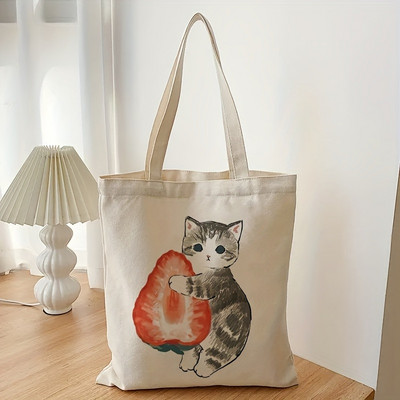 1kom slatke mačke torbe za prtljagu Harajuku crtani film Vintage Shopping platnena torba Smiješne ženske torbe na rame Kawaii darovi za djecu