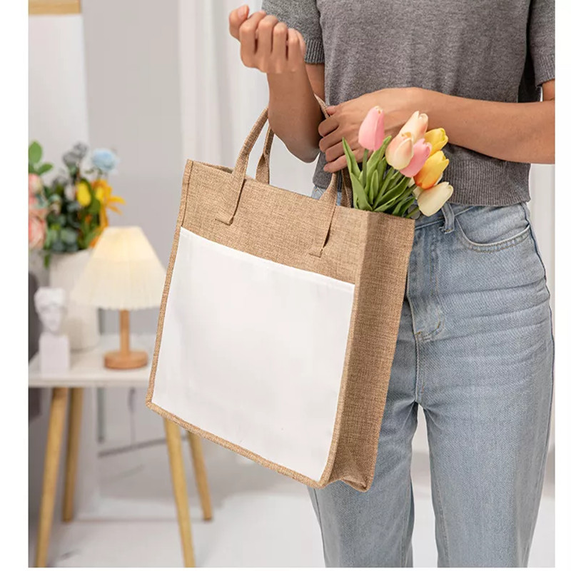 Sublimācijas tukša iepirkumu soma Atkārtoti lietojama dabīga neausta audekla kokvilnas audekla džutas rokassomiņa termiskai pārvietošanai